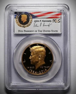 Золотая памятная монета номиналом 50 центов 2014-W с изображением Кеннеди 3/4 унции - PCGS PR69DCAM - Изображение 1 из 2