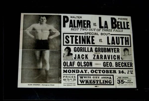 RARE 1942 wrestling poster PALMER LaBELLE HANS STEINKE LAUTH BECKER OLAF Chicago - Picture 1 of 1