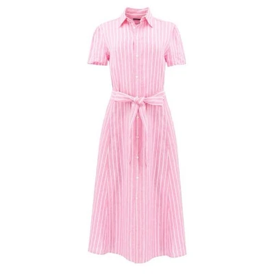 Polo Ralph‎ Lauren розовый/белый льняной 100 полоски длинная рубашка платье размер 14 - Изображение 1 из 4