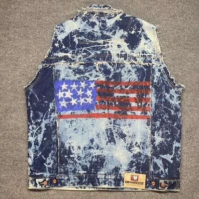 Colete masculino jeans sem mangas lavado com ácido Y2K MECCA EUA tamanho 2XL rocker motociclista - Imagem 1 de 4