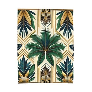 Velveteen Plush Blanket Art Deco Tropical Foliage Pattern - Picture 1 of 25