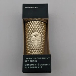 Starbucks Gold Studded Tumbler Cold Cup Ornament / Keychain Holiday 2022 NWT - Picture 1 of 5