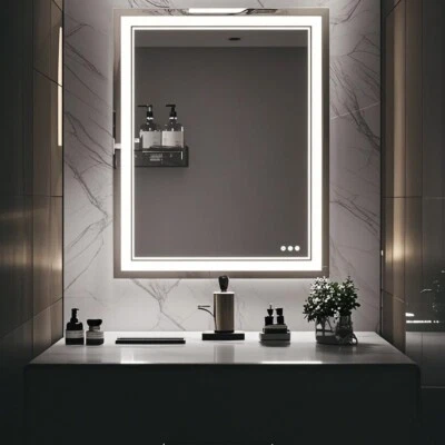 Espejo de baño LED, regulable, antiniebla, montado en la pared, control táctil, 3 colores Foto 1 de 4