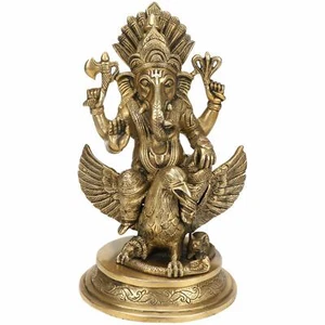 Statuina in ottone Lord Ganesha che cavalca su Garuda idolo per decorazione casa - Foto 1 di 4