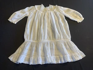 Antique Victorian Child/Baby White Drop Waist Dress 3/4 Sleeve Lace Large Doll - Picture 1 of 15