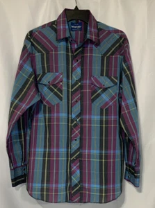 Vintage Wrangler Mens Size L  Black Pearl Snap Multi-colored Long Sleeve Western - Picture 1 of 4