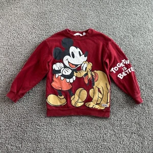 Dinsey H&M Sweatshirt Girls 8/10 Red Mickey Pluto Together Is Better Crewneck * - Picture 1 of 12