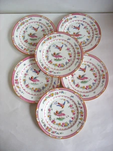 S/6 George Jones Crescent Ware Paradise Pink Bird 7" Dessert/pie plates England - Picture 1 of 7