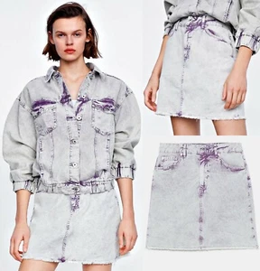 Zara women blue violet purple lilac denim patch hem skirt size m uk 8 10 12 new - Picture 1 of 10