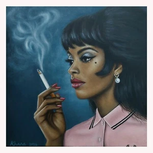 Mod Girl Smoking - 300mm Quality Digital Art Prints Signed Limited Ed UK - Picture 1 of 1