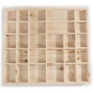 Wall Hanging Wooden Trinket Display Shelf / 28 Compartments / 450 x 400 x 40 mm