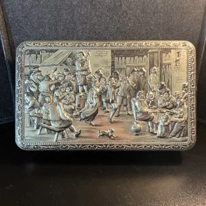 Vintage D.B.F. Belgium Teniers Silver Cookie Biscuit Tin Middle Ages Celebration - Picture 1 of 13