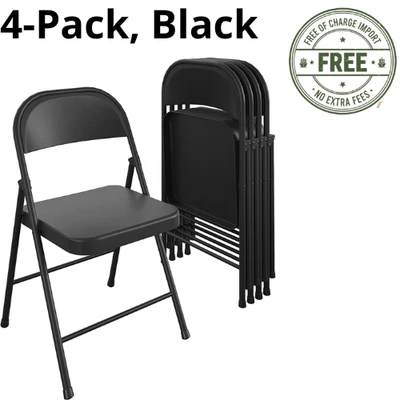 4 Pack. Mainstays All-Steel Metal Folding Chair, Double Braced, Black - Image 1 of 4