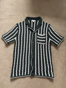 Reiss Spritz Crochet Striped Cuban Collar Shirt Size Small Short Sleeve Top - Picture 1 of 5