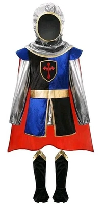 NOVO Fantasia Medieval Cavaleiro Vermelho Túnica e Capuz Meninos 6 7 Anos COPLAY  - Imagem 1 de 3