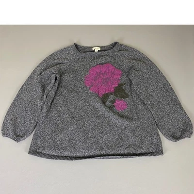 Suéter Style & Co Para Mujer Plus 2X Gris Tejido Rosa Flor Manga Larga Pullover Foto 1 de 4