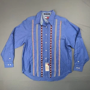Vintage Tommy Hilfiger Blouse Womens Blue 10 Stars Stripes Deadstock Button Up - Picture 1 of 8
