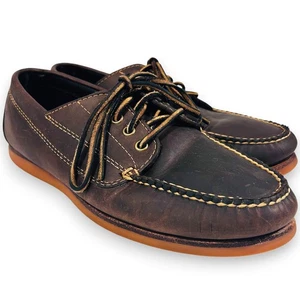L.L. Bean Signature 8.5D Brown Blucher Boat Shoes Loafers Moccasins Lace Up - Picture 1 of 10