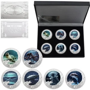 6pcs/box Ocean Depths Animal Silver Plated Medals World Treasure Challenge Coins - Picture 1 of 10