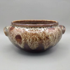Fosters Cornish Studio Pottery Brown & Cream Honeycomb Drip Glaze Soup Bowl VGC - Picture 1 of 9