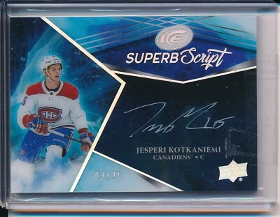 Jesperi Kotkaniemi Canadiens 2018-19 UD Ice Rookie RC SILVER INK Auto 3/25 - Image 1 of 2
