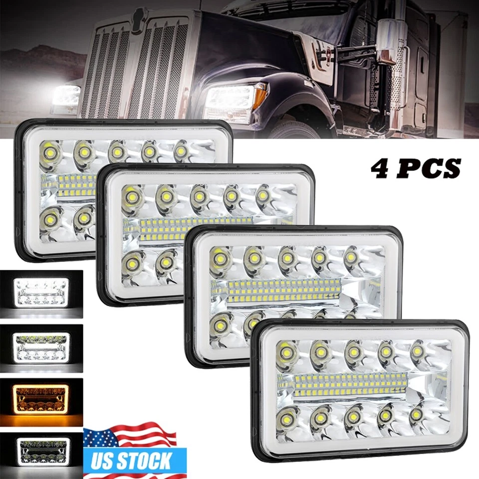 4PCS 4x6" Inch LED Headlights Hi/Lo DRL For Oldsmobile Cutlass Calais Kenworth - Изображение 1 из 4