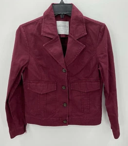 Bagatelle Collection Coat Womens Medium Maroon Denim Jacket Button Up Designer - Picture 1 of 5