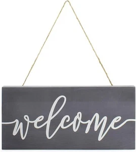 Gray and White Wooden Welcome Sign, Rustic Style Wood Hanging Plaque - Picture 1 of 10