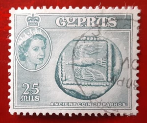 CYPRUS 1955 25m Used Elizabeth Ancient Coin Mi 170 Scott 174 VF/XF 6126 - Picture 1 of 2