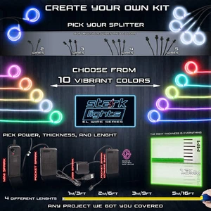 Neon LED Light Glow EL Wire 2 3 4 5 Splitter + Control String Rope - 1.3mm Thick - Picture 1 of 18