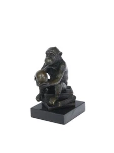 Bronze Figur Skulptur Affe mit Schädel auf Marmorsockel der Denker (9419) - Picture 1 of 4