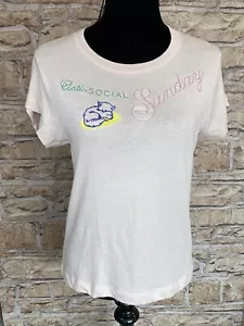 Wildfox Anti-social Sundays Tshirt Light Pink Embroidered Cat Small UK 8-10 NEW - Picture 1 of 11