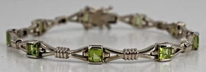 Sterling Silver 5mm Wide Bracelet Flexible Lab-Created Peridot Box Closure 7" - Picture 1 of 8