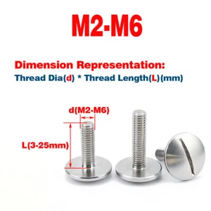 M2 M2.5 M3 M5M6 304 SS Machine Screws Slotted Large Head Pan Dome/Flat Head Bolt - Picture 1 of 11