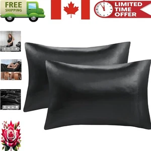 OEKO-TEX Certified Satin Luxury King Pillowcase Set - 2 Black Satin Covers - Picture 1 of 14