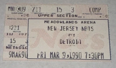 3/9/90 New Jersey Nets Detroit Pistons Meadowlands Ticket Stub NBA Finals Year - Image 1 of 2