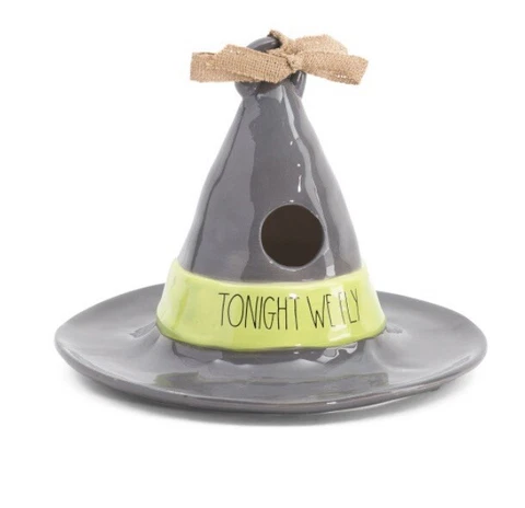 BNIB RAE DUNN HALLOWEEN TONIGHT WE FLY WITCH HAT CERAMIC BIRDHOUSE! Cover