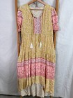 Iris Maxi Dress Womens 10 Yellow & Pink Floral Print Short Sleeve Mid Length