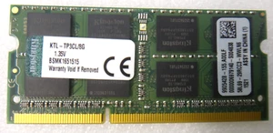 Kingston 8GB DDR3L 1600 Laptop Memory PC3L-12800S SODIMM 1.35V RAM KTL-TP3CL/8G - Photo 1/2