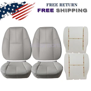 2007-2014 For GMC Sierra 1500 2500 3500 HD Front Seat Cover Gray Leather & Foam - Picture 1 of 24