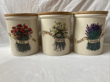 Set of Vintage TG Green Beige and Brown Granville Kitchen Storage Jars /  Flour, Tea, Coffee Sugar Canisters With Cork Lids 