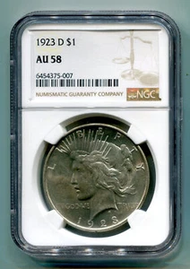 1923-D PEACE SILVER DOLLAR NGC AU58 NICE ORIGINAL COIN FROM BOBS COINS FAST SHIP - Picture 1 of 4