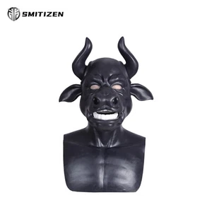 SMITIZEN Black Silicone Humanized Cow Bull Mask Realistic Animal Mask Cosplay - Foto 1 di 12