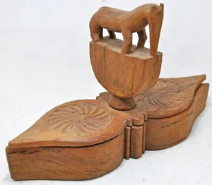 Antique Wooden Kitchenware Spice Box Original Old Hand Carved - Picture 1 of 9