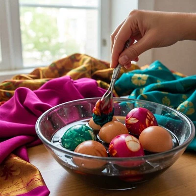 Envoltura de tela de seda surtida para teñir huevos de Pascua decoración artesanal creativa Foto 1 de 4