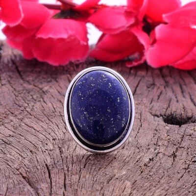 Anello Fatto A Mano In Argento Sterling 925 Con Gemma Di Lapis Lazuli Blu 9" - Immagine 1 di 3