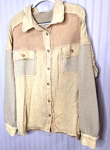 BKE CAMICIA donna XL XXL beige neutro misto patchwork OVERSIZE designer nuova senza etichette - Foto 1 di 14