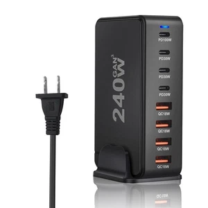 240W GaN III 8 Porte USB C Stazione di Ricarica Rapida Hub Blocco Parete Portatile PD C... - Foto 1 di 7