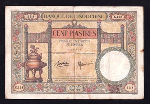 French Indochina 100 Piastres 1936-39 P-51d VG - Picture 1 of 2