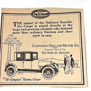 Antique 1920s Newspaper Automobile Ad California Oakland Motor Co Sensible Coupe - Picture 1 of 2